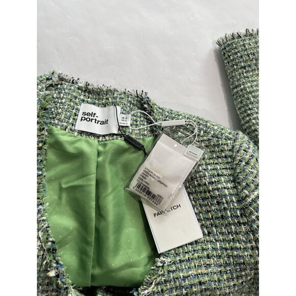 Self-Portrait Boucle Cropped Jacket in Green - Picture 5 of 5